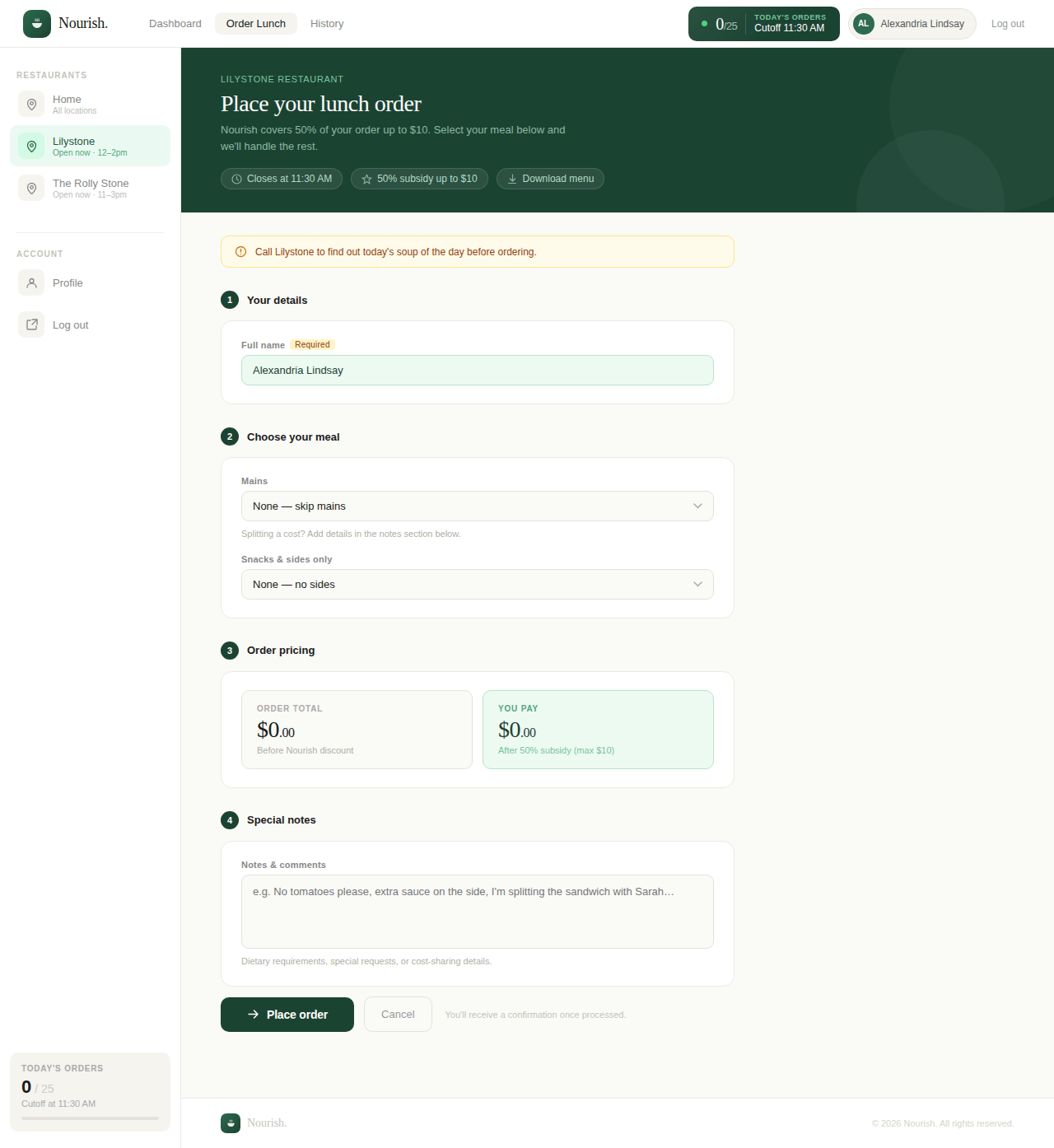 Lunch Ordering System